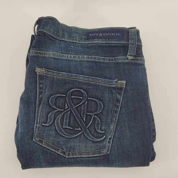 Rock & Republic Denim - Rock & Republic Berlin Jeans 16M Blue Embroidered Pocket Straight Leg Womens